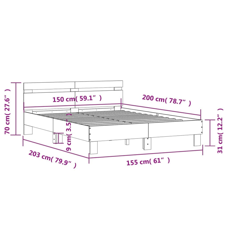 Bed Frame with Headboard White 150x200 cm Engineered Wood