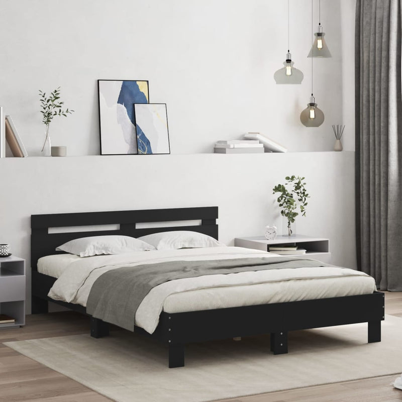 Bed Frame with Headboard Black 150x200 cm Engineered Wood