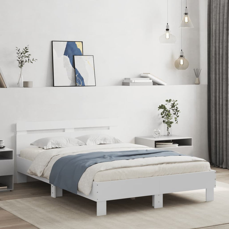 Bed Frame with Headboard White 135x190 cm Engineered Wood