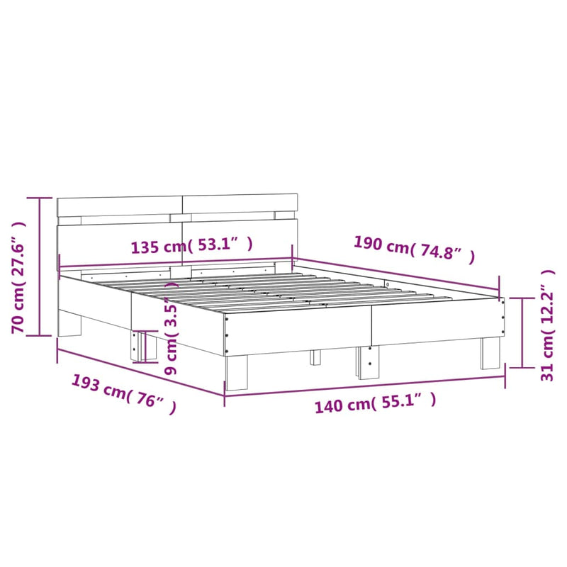 Bed Frame with Headboard White 135x190 cm Engineered Wood