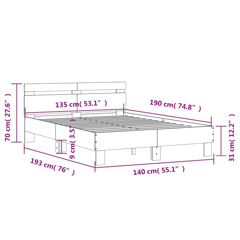 Bed Frame with Headboard Sonoma Oak 135x190 cm Engineered Wood