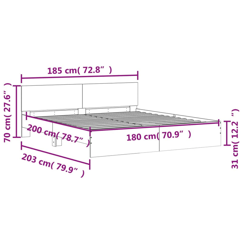 vidaXL Bed Frame without Mattress White 183x203 cm King
