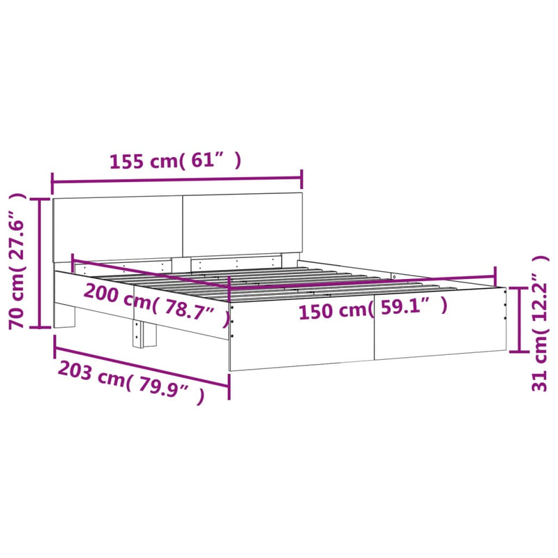 Bed Frame with Headboard White 150x200 cm