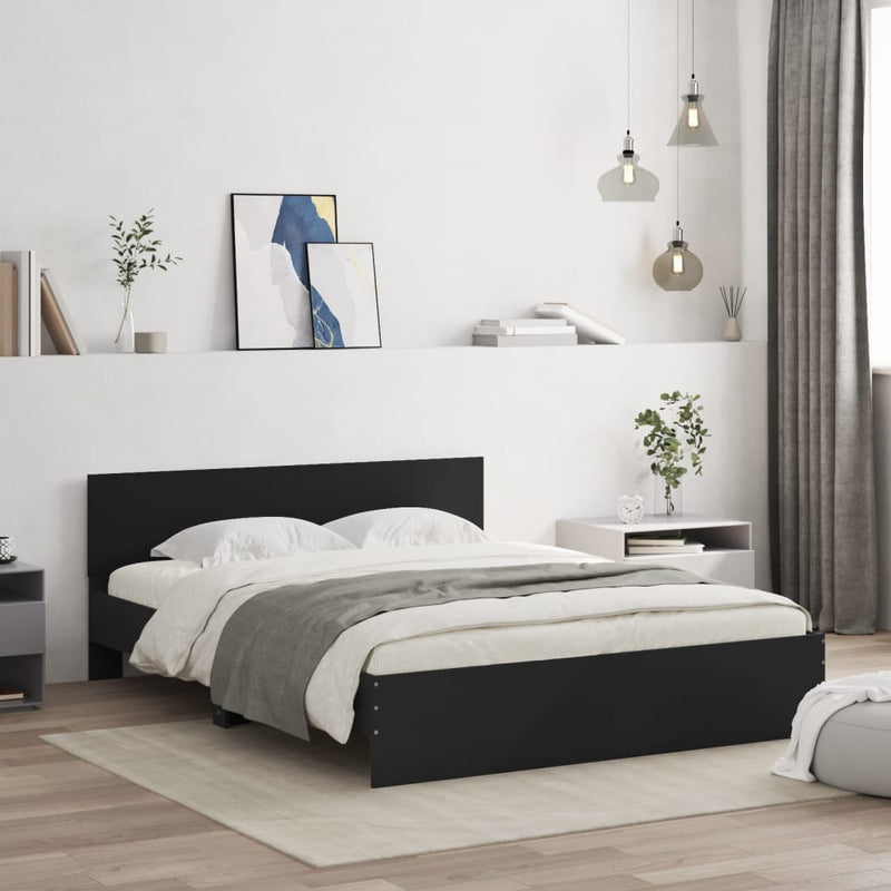 Bed Frame with Headboard Black 150x200 cm