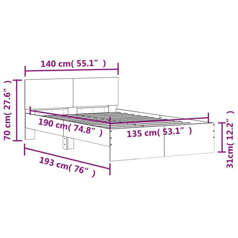 Bed Frame with Headboard Sonoma Oak 135x190 cm