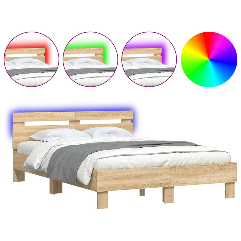 vidaXL Bed Frame with LED without Mattress Sonoma Oak 135x190 cm