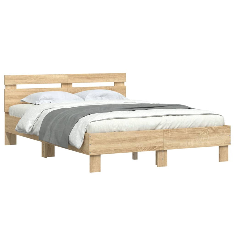 vidaXL Bed Frame with LED without Mattress Sonoma Oak 135x190 cm