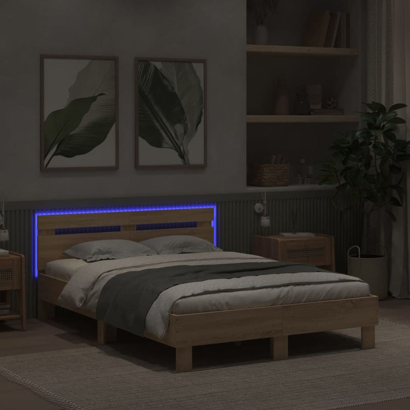 vidaXL Bed Frame with LED without Mattress Sonoma Oak 135x190 cm