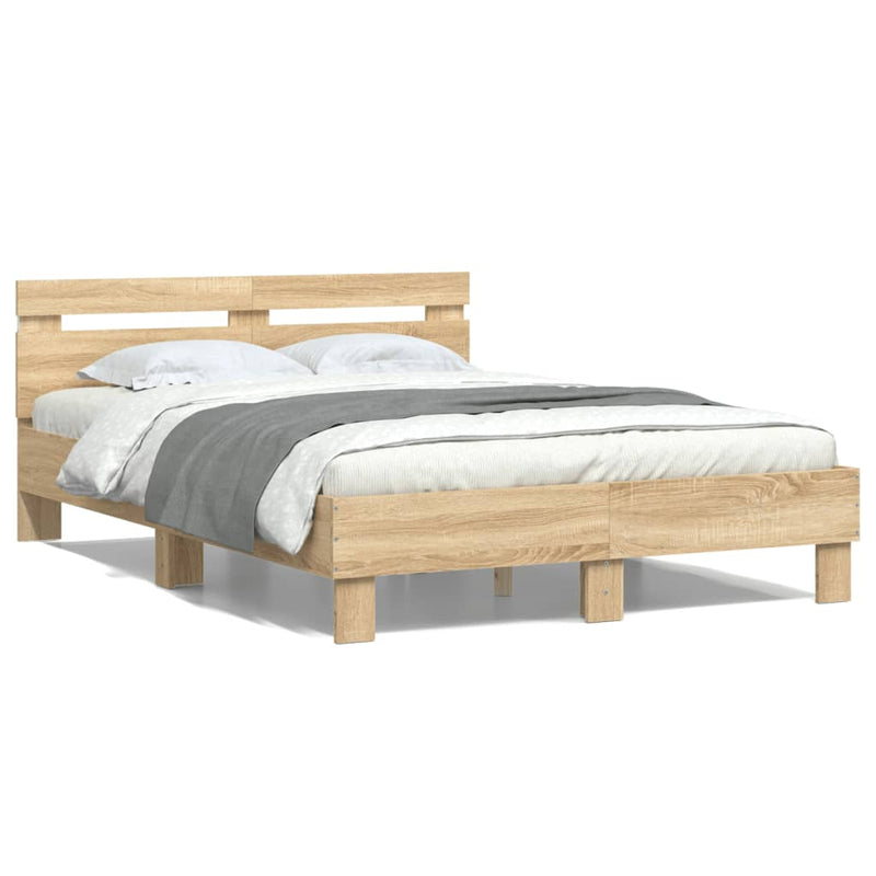 vidaXL Bed Frame with LED without Mattress Sonoma Oak 135x190 cm