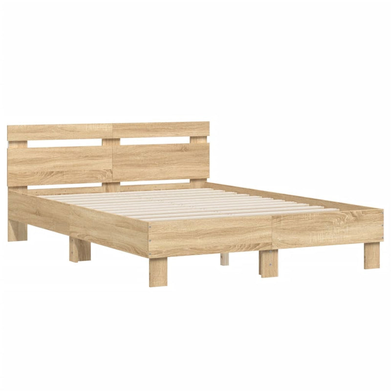 vidaXL Bed Frame with LED without Mattress Sonoma Oak 135x190 cm