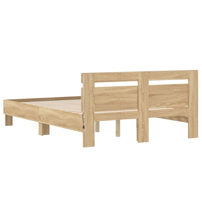vidaXL Bed Frame with LED without Mattress Sonoma Oak 135x190 cm