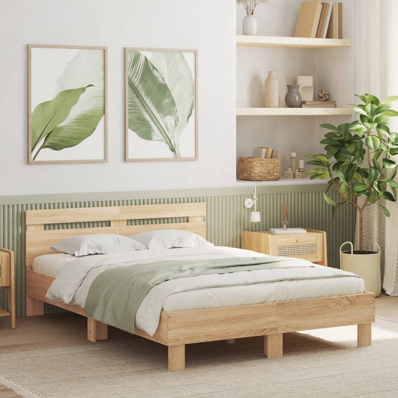 vidaXL Bed Frame with LED without Mattress Sonoma Oak 135x190 cm