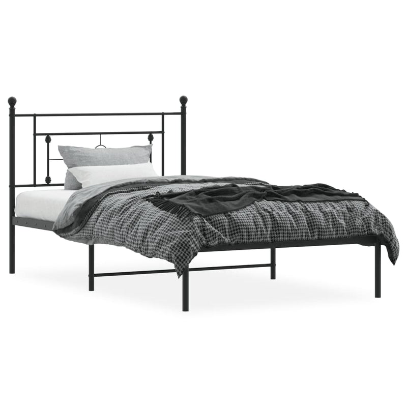vidaXL Metal Bed Frame without Mattress with Headboard Black 107x203 cm King Single