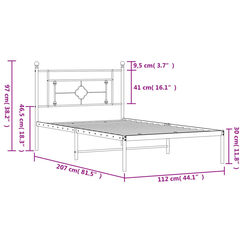vidaXL Metal Bed Frame without Mattress with Headboard Black 107x203 cm King Single