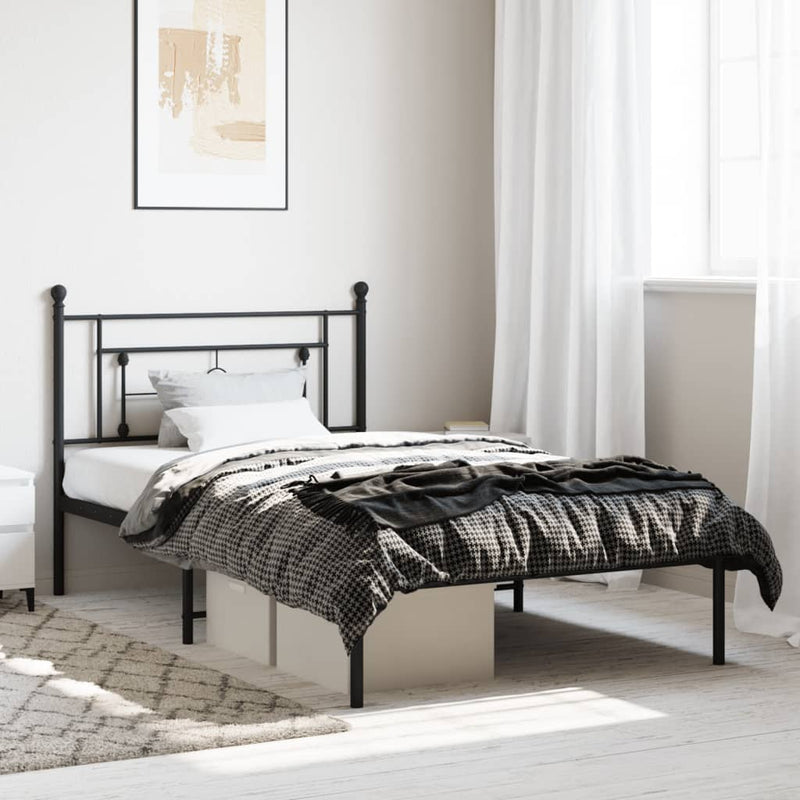 vidaXL Metal Bed Frame without Mattress with Headboard Black 107x203 cm King Single