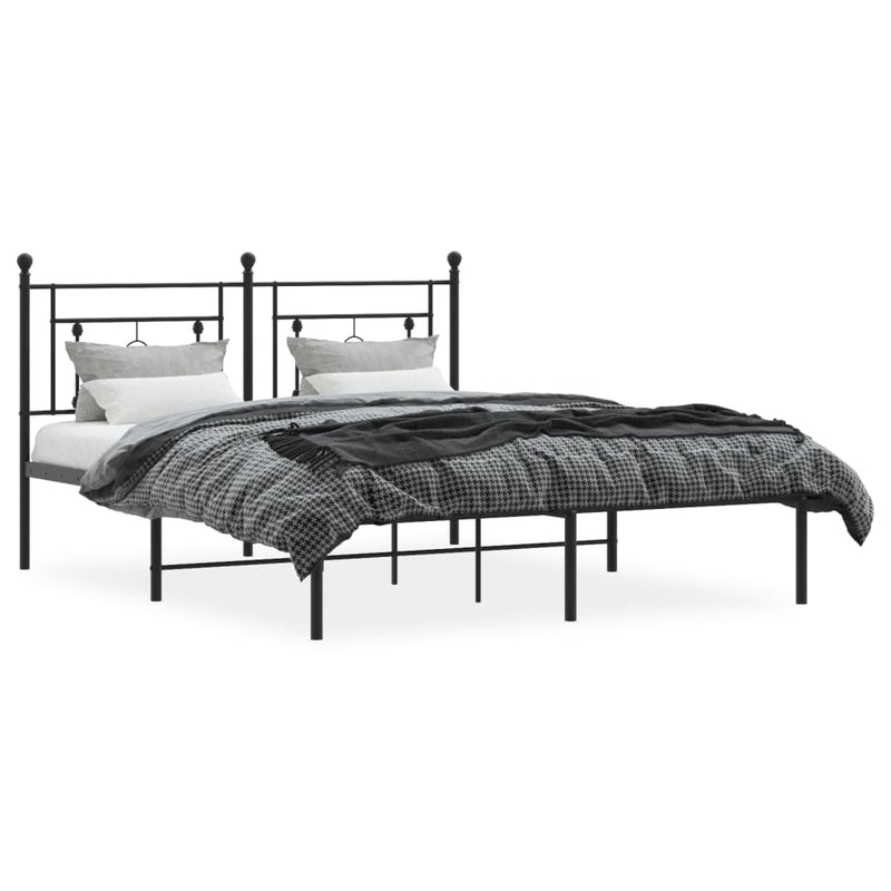 Metal Bed Frame with Headboard Black 150x200 cm