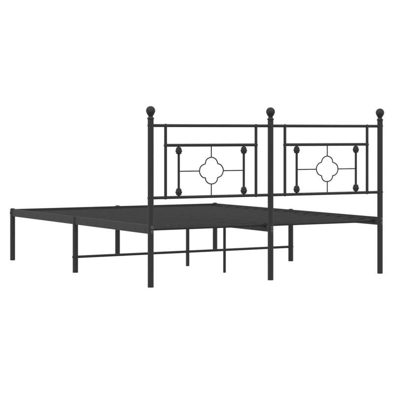 Metal Bed Frame with Headboard Black 150x200 cm