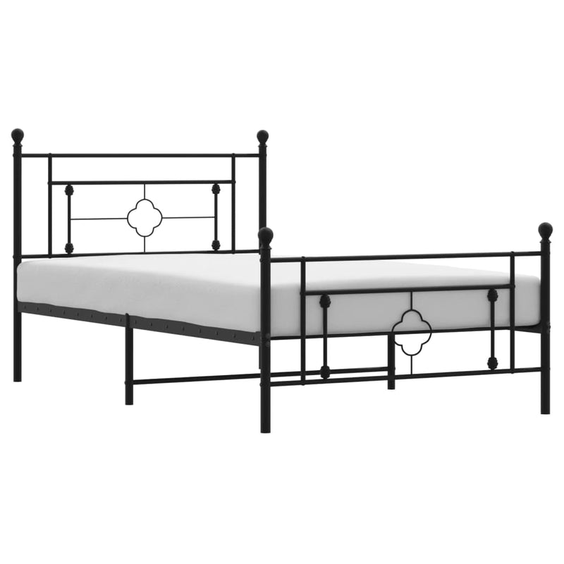 Metal Bed Frame with Headboard and Footboard Black 107x203 cm