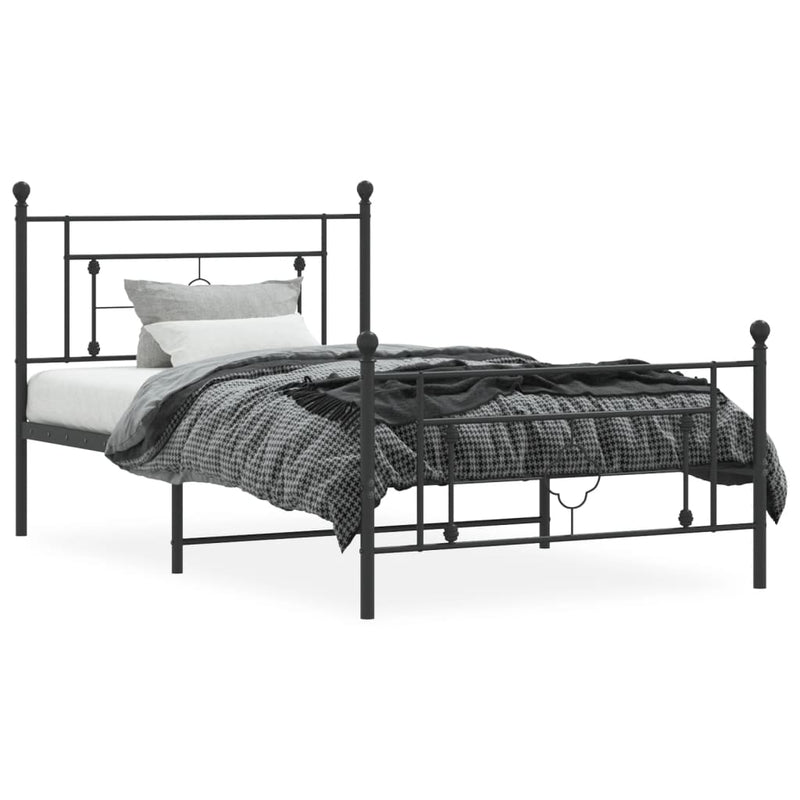 Metal Bed Frame with Headboard and Footboard Black 107x203 cm