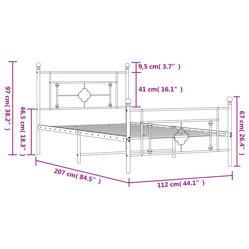 vidaXL Metal Bed Frame without Mattress with Footboard Black 107x203 cm King Single