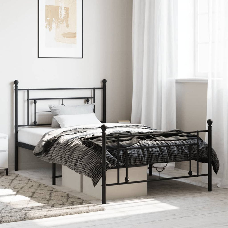 vidaXL Metal Bed Frame without Mattress with Footboard Black 107x203 cm King Single