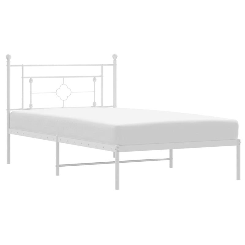 Metal Bed Frame with Headboard White 107x203 cm