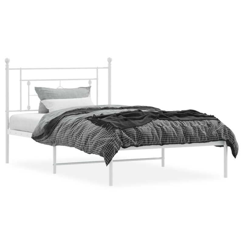 Metal Bed Frame with Headboard White 107x203 cm