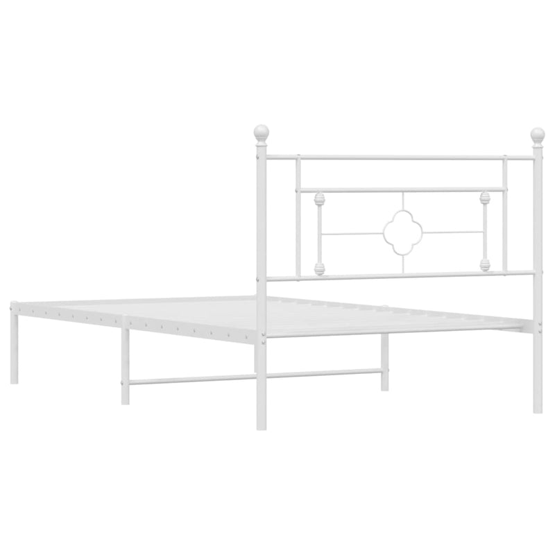 Metal Bed Frame with Headboard White 107x203 cm