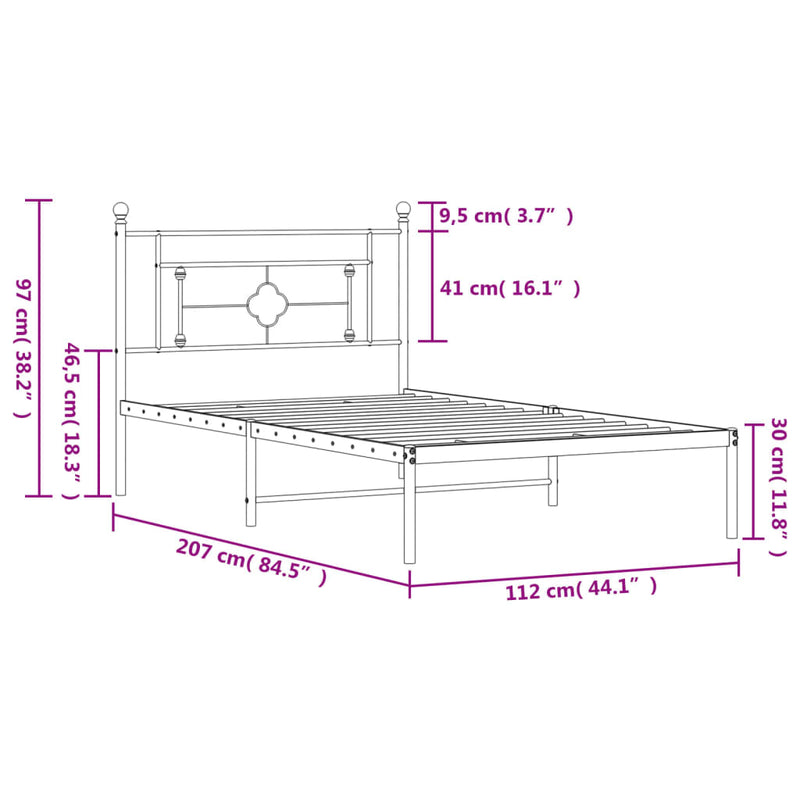 Metal Bed Frame with Headboard White 107x203 cm