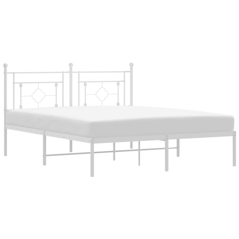 Metal Bed Frame with Headboard White 150x200 cm