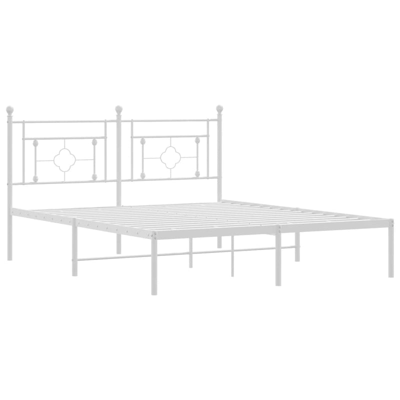 Metal Bed Frame with Headboard White 150x200 cm