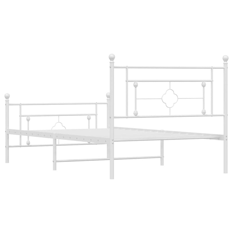 Metal Bed Frame with Headboard and Footboard White 107x203 cm