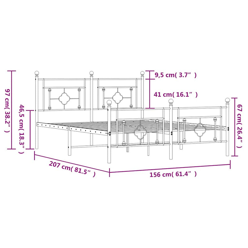 vidaXL Metal Bed Frame without Mattress with Footboard White 150x200 cm