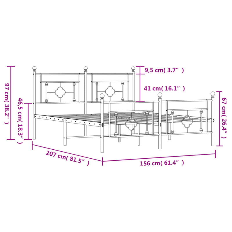 Metal Bed Frame with Headboard and Footboard White 150x200 cm