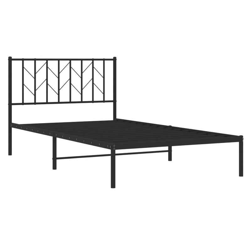 Metal Bed Frame with Headboard Black 107x203 cm