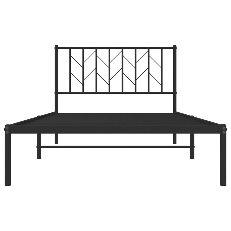 Metal Bed Frame with Headboard Black 107x203 cm