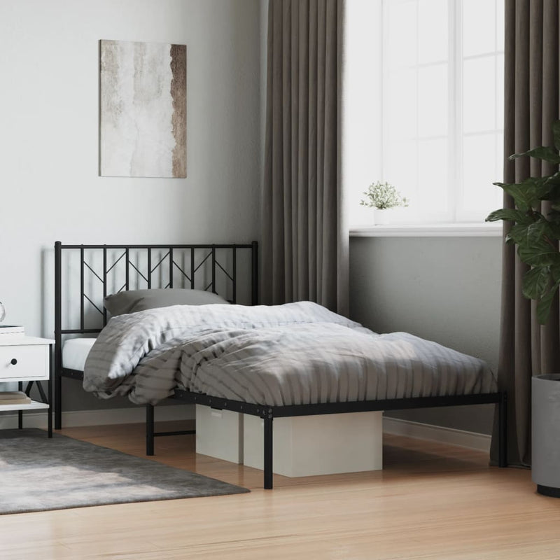 Metal Bed Frame with Headboard Black 107x203 cm