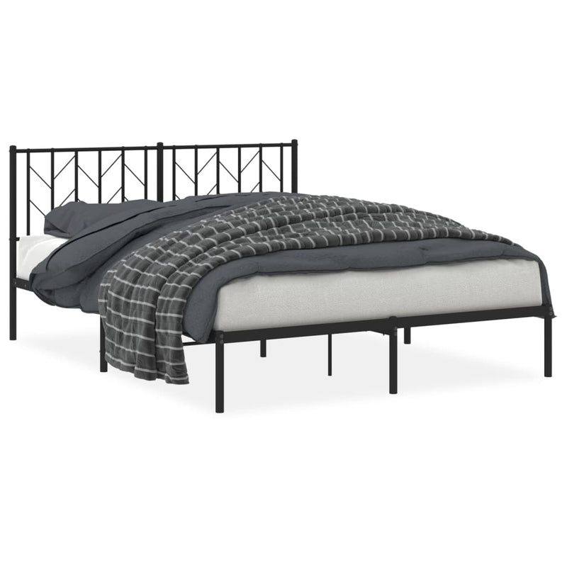 Metal Bed Frame with Headboard Black 150x200 cm