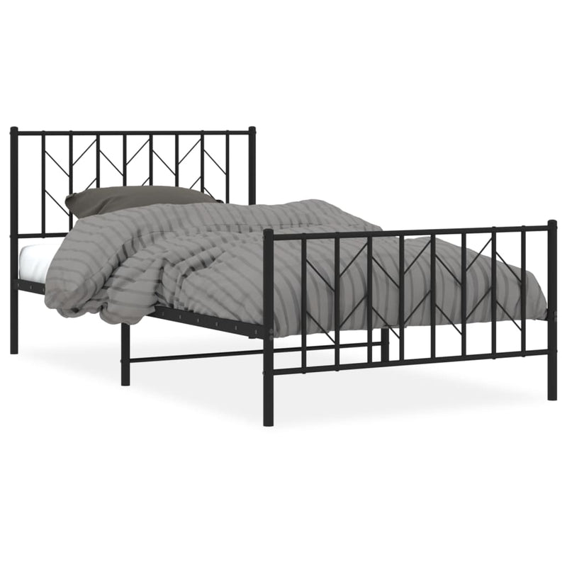 vidaXL Metal Bed Frame without Mattress with Footboard Black 107x203 cm King Single