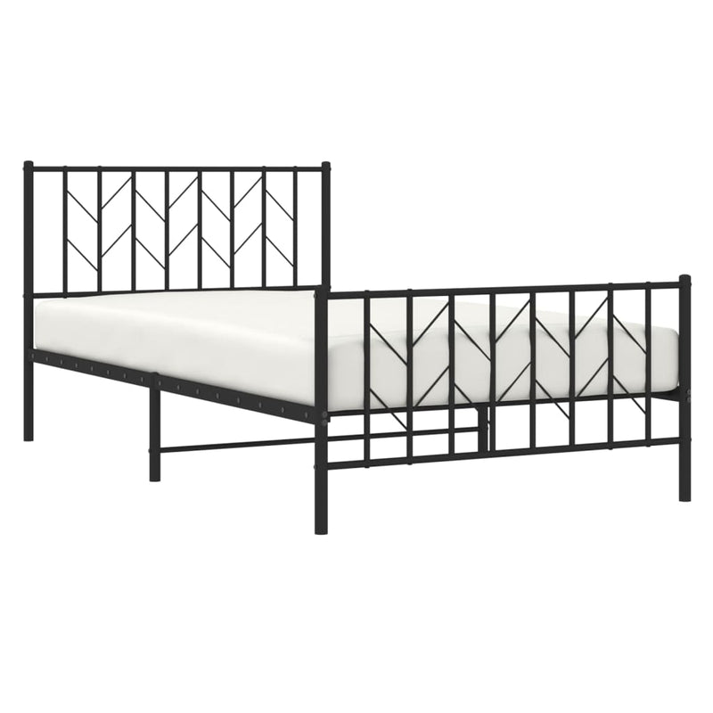 Metal Bed Frame with Headboard and Footboard Black 107x203 cm