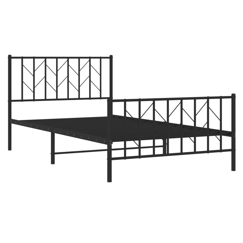 Metal Bed Frame with Headboard and Footboard Black 107x203 cm