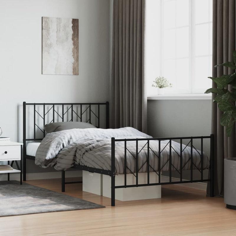 vidaXL Metal Bed Frame without Mattress with Footboard Black 107x203 cm King Single