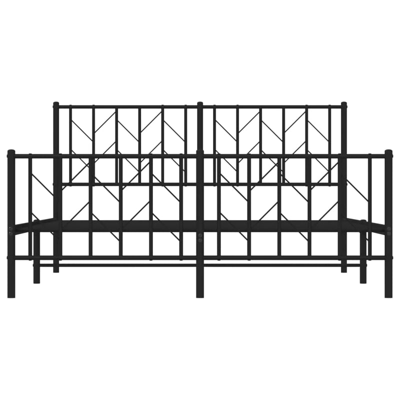 Metal Bed Frame with Headboard and Footboard Black 150x200 cm