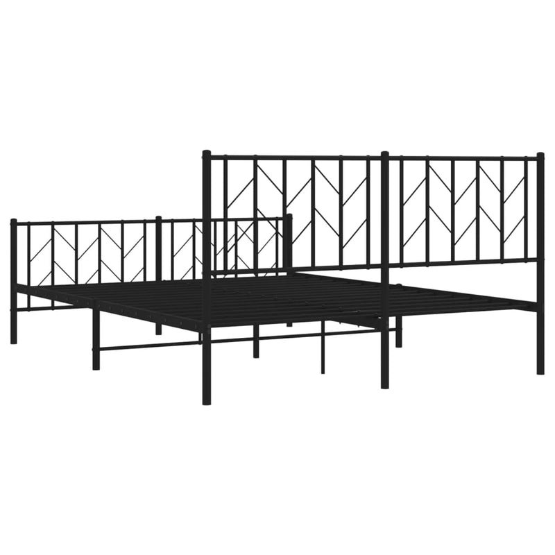 Metal Bed Frame with Headboard and Footboard Black 150x200 cm