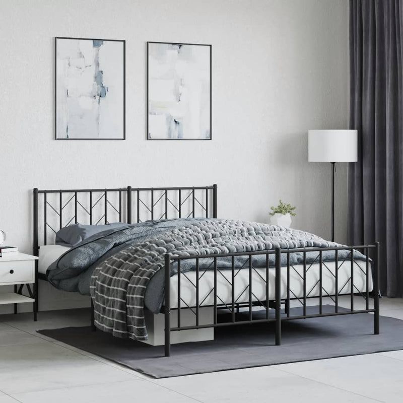 Metal Bed Frame with Headboard and Footboard Black 150x200 cm