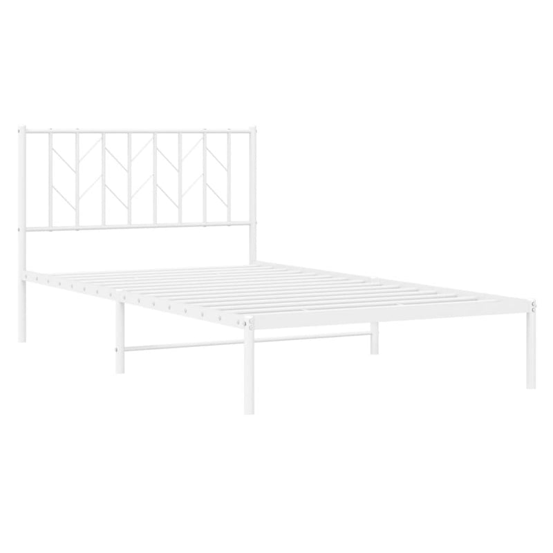 Metal Bed Frame with Headboard White 107x203 cm