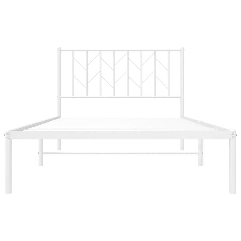 Metal Bed Frame with Headboard White 107x203 cm