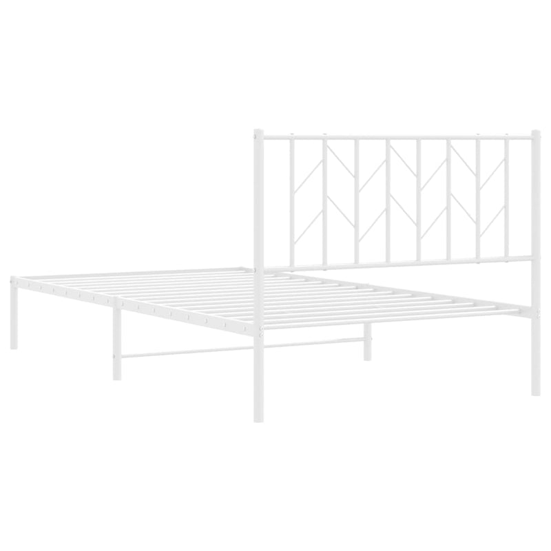 Metal Bed Frame with Headboard White 107x203 cm