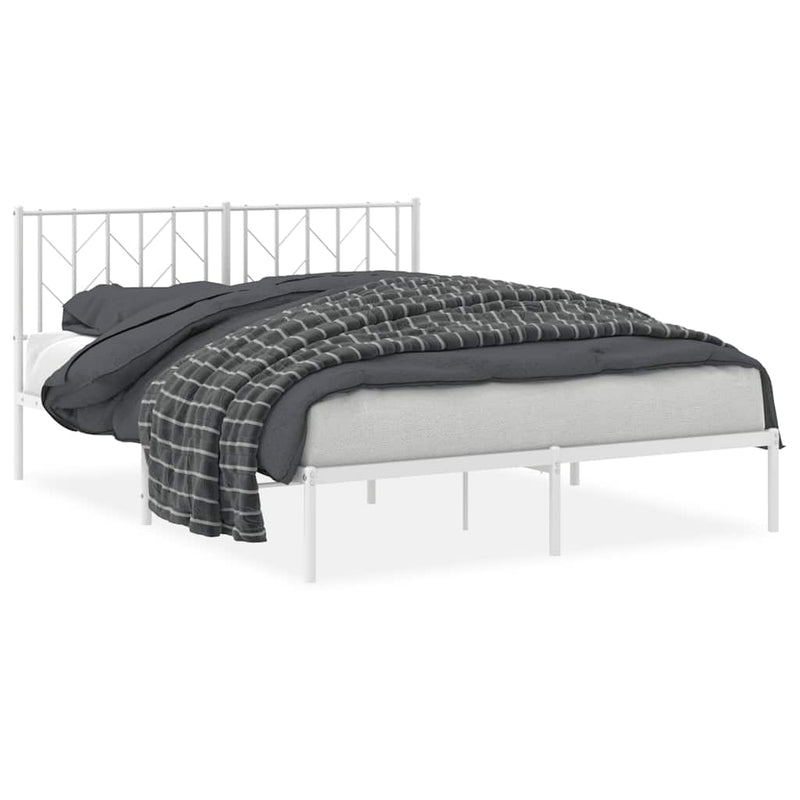 vidaXL Metal Bed Frame without Mattress with Headboard White 150x200 cm