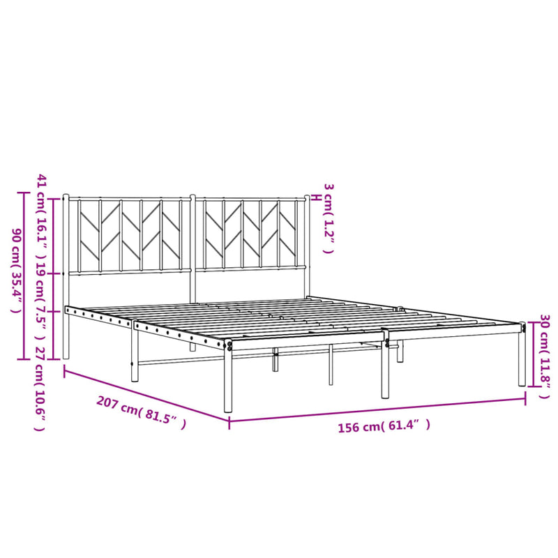 Metal Bed Frame with Headboard White 150x200 cm